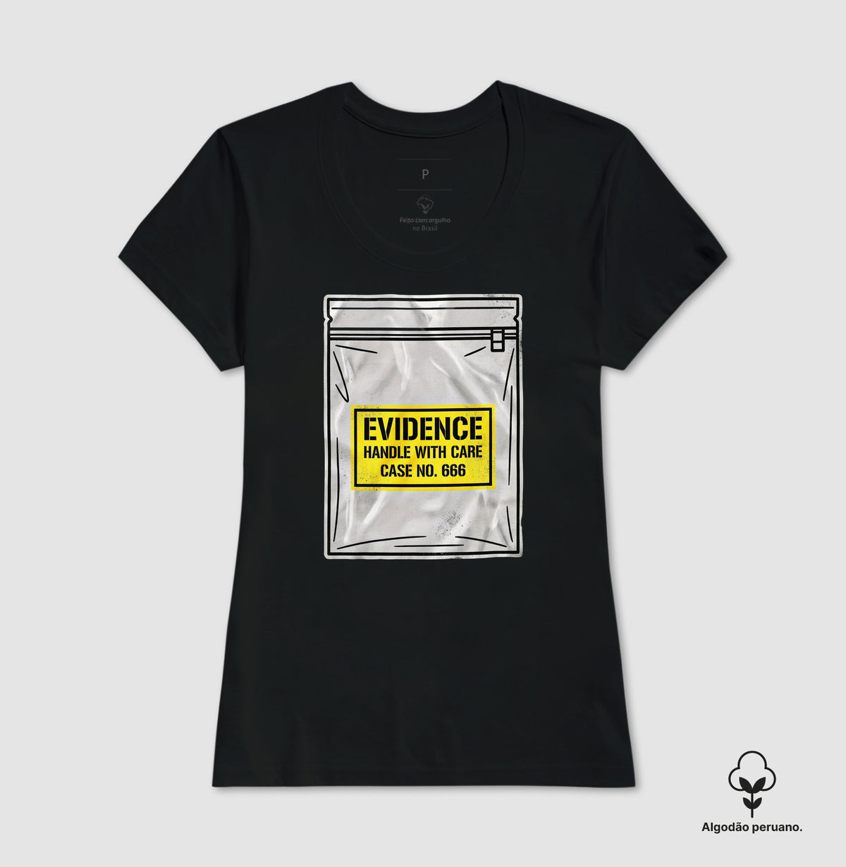 Camiseta Algodão Peruano True Crime "Evidence Bag" | Caso Nº 666