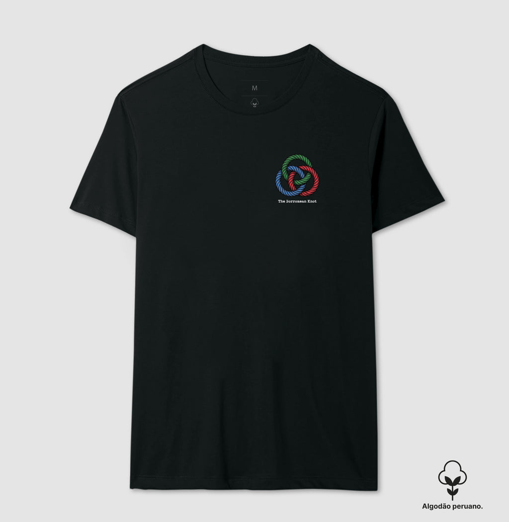Camiseta Algodão Peruano Psicanálise Lacan - O Nó Borromeano (Topologia) | Minimalista
