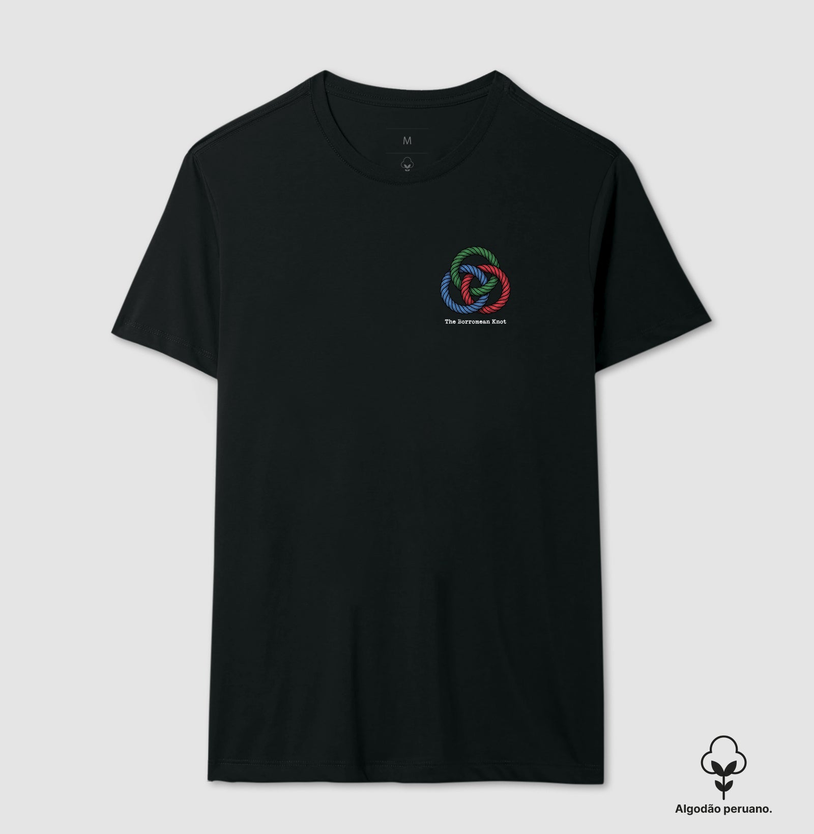 Camiseta Algodão Peruano Psicanálise Lacan - O Nó Borromeano (Topologia) | Minimalista