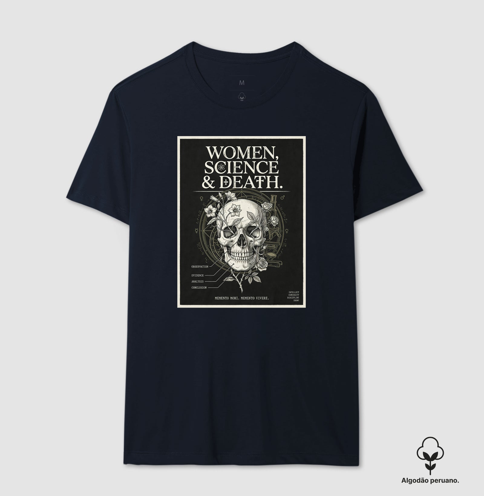 Camiseta Algodão Peruano Gótica Científica "Women, Science & Death" | Memento Mori