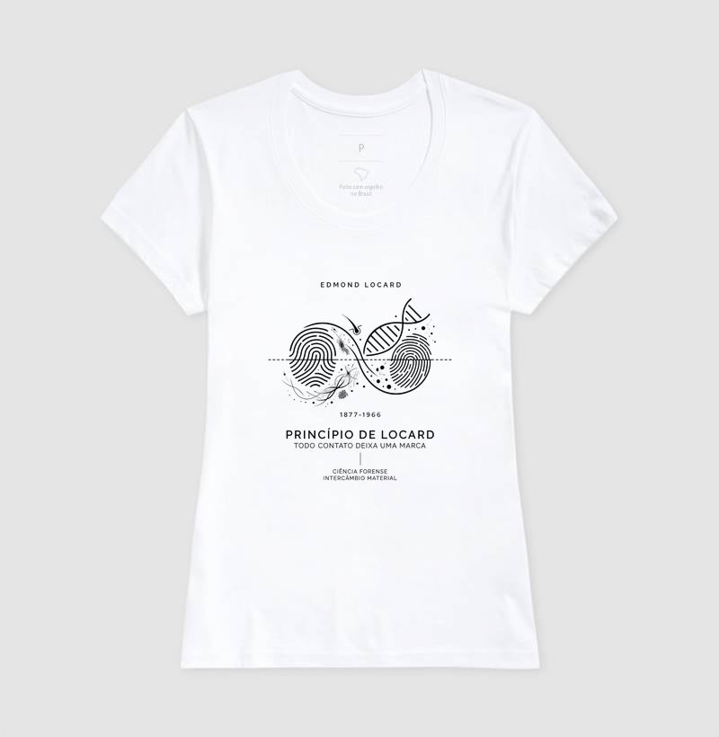 Camiseta Criminalística - Princípio de Locard (Intercâmbio Material) | Minimalista Premium