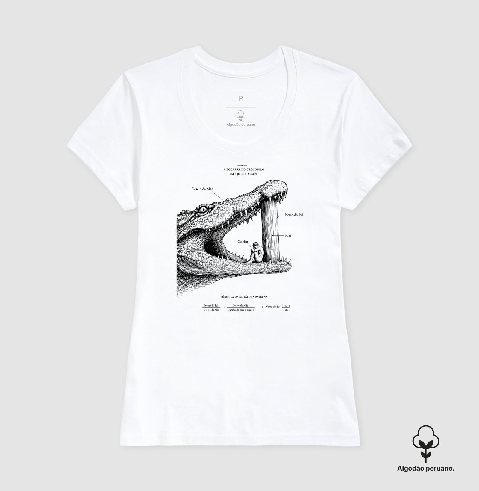 Camiseta Algodão Peruano Psicanálise "A Bocarra do Crocodilo" | Jacques Lacan e a Metáfora Paterna