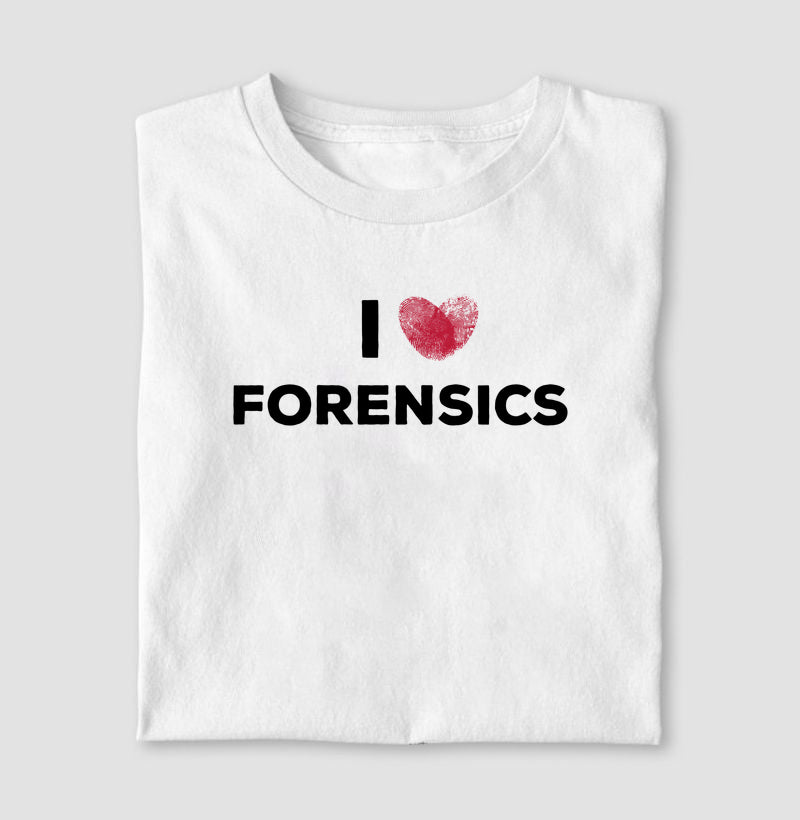 Camiseta Perícia Criminal - I Love Forensics (Coração Papiloscópico) | True Crime