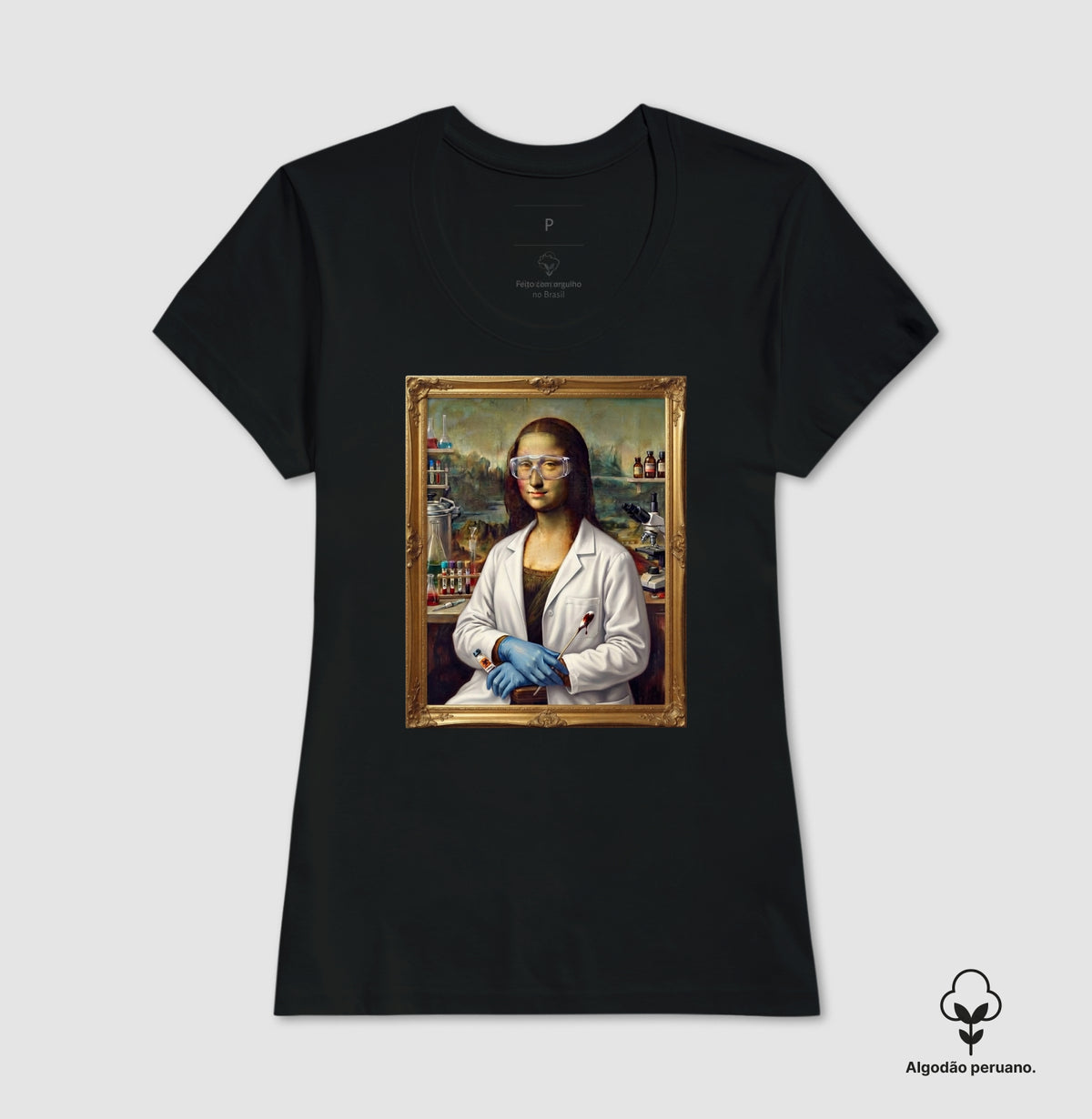 Camiseta Algodão Peruano "Mona Lisa Perita" | A Gioconda no Laboratório Forense