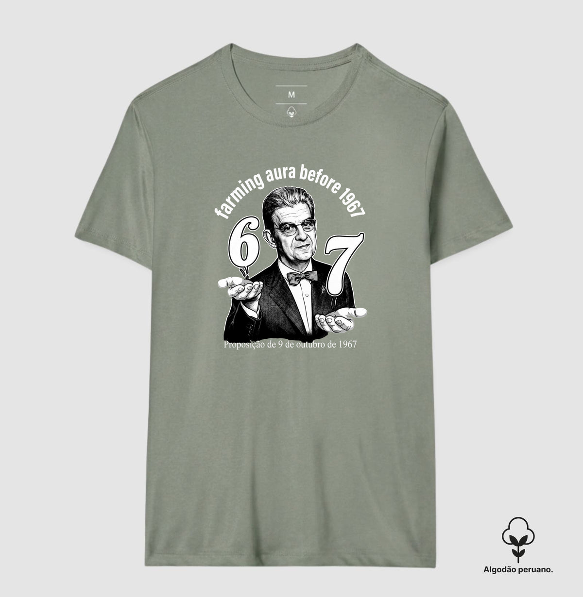 Camiseta Algodão Peruano Psicanálise Lacan "67: Farming Aura" | Proposição de 9 de Outubro de 1967 & Meme Culture