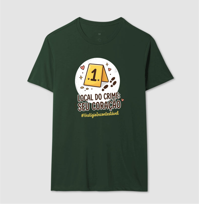 Camiseta Criminalística Romântica "Local do Crime: Seu Coração" | #VestígioIncontestável