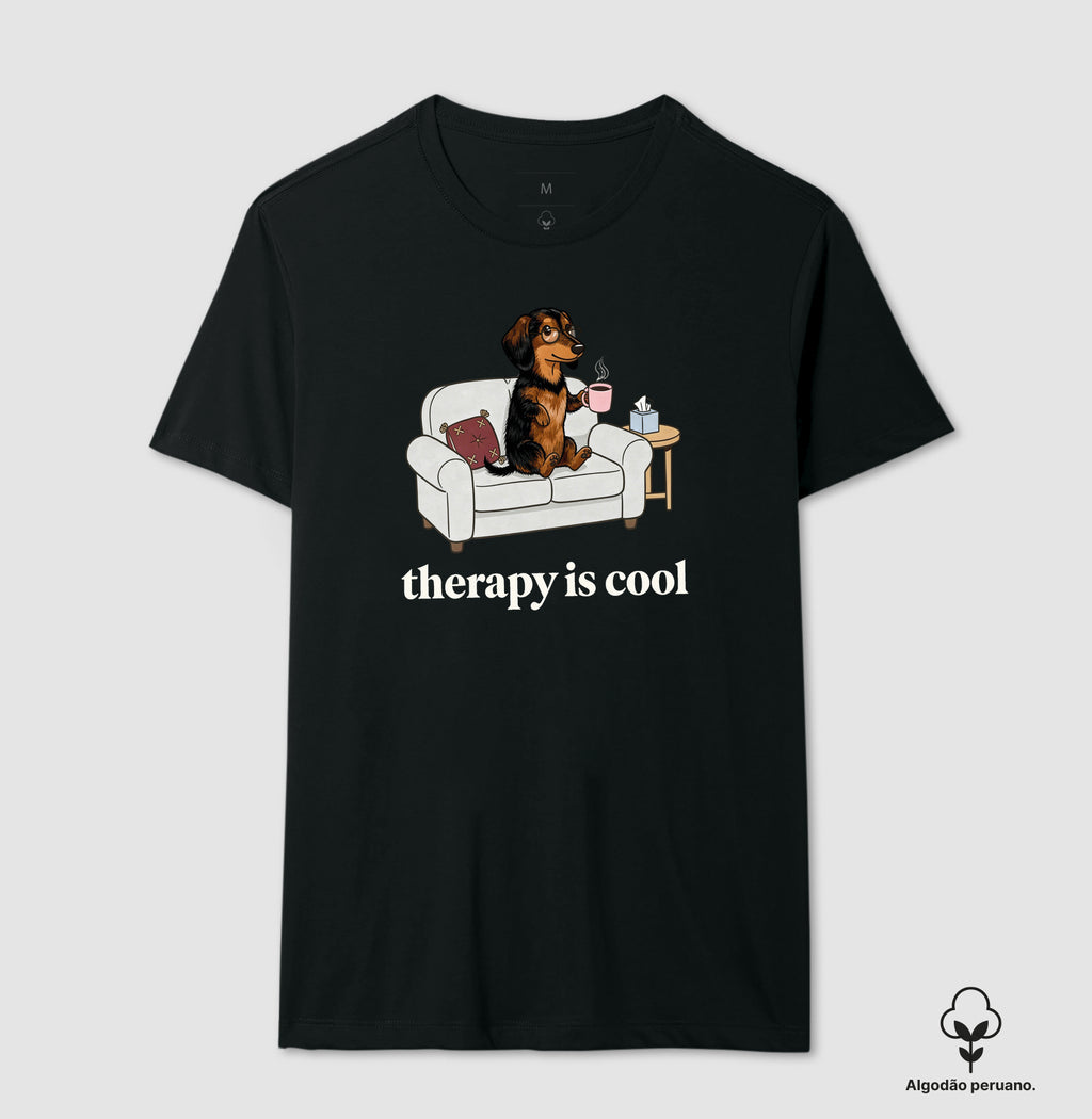 Camiseta Algodão Peruano 'Therapy is Cool' Cachorro Salsicha | Saúde Mental