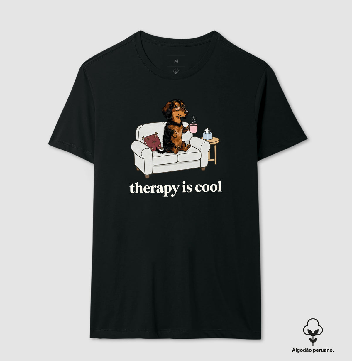 Camiseta Algodão Peruano 'Therapy is Cool' Cachorro Salsicha | Saúde Mental
