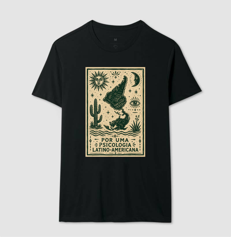 Camiseta "Por uma Psicologia Latino-Americana" | Raízes e Xilogravura