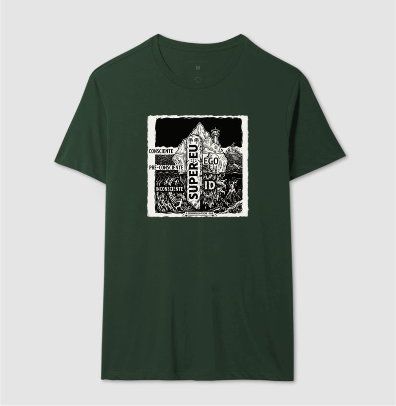 Camiseta Psicanálise Freud - Geografia da Psique (1ª e 2ª Tópica) | Xilogravura Clássica