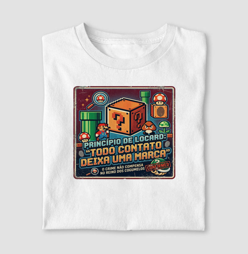 Camiseta Criminalística Princípio de Locard - Todo Contato Deixa uma Marca Rastro | Retrô Gamer