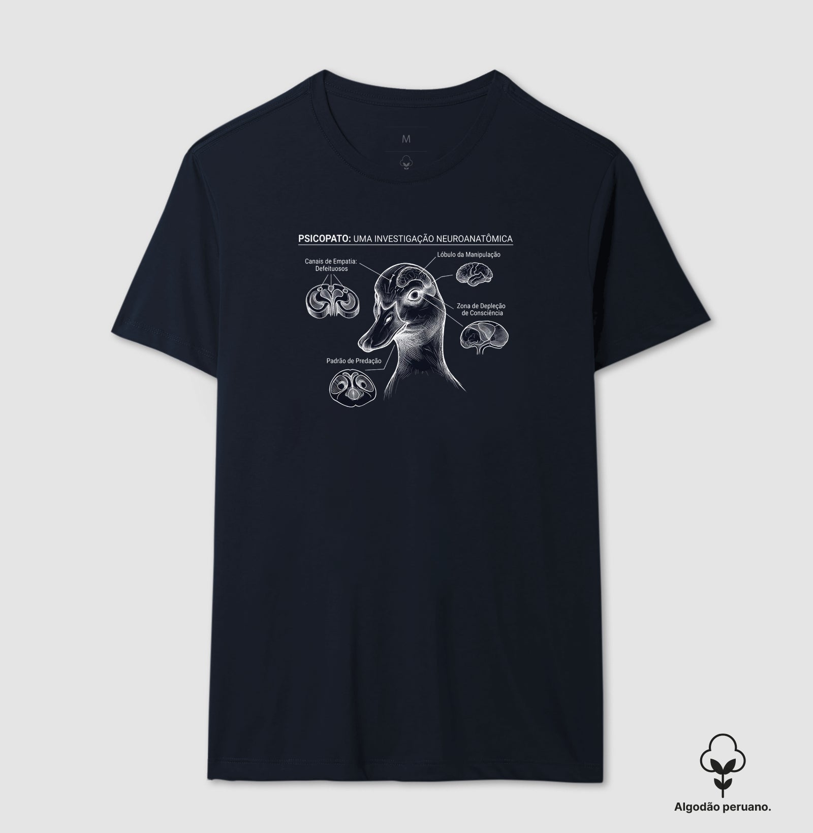 Camiseta Algodão Peruano Psicopatologia Forense - O Psicopato | Ilustração Neuroanatômica