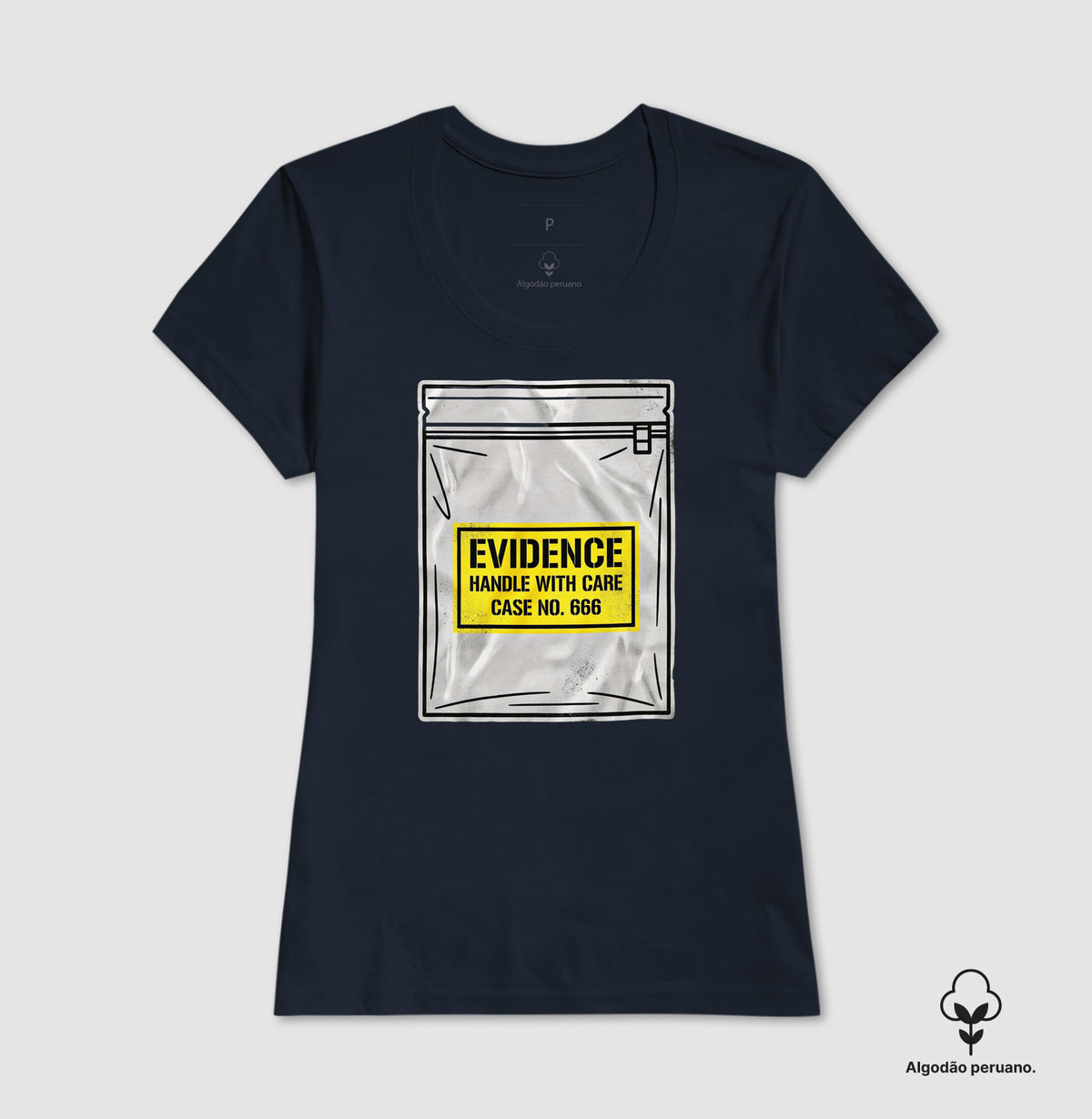 Camiseta Algodão Peruano True Crime "Evidence Bag" | Caso Nº 666