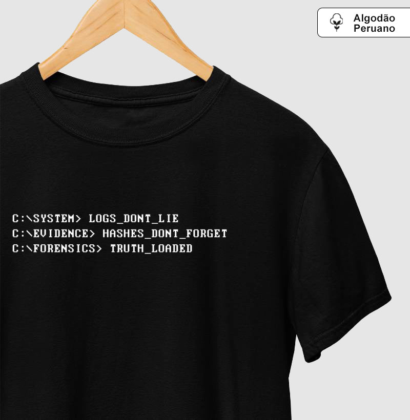 Camiseta Algodão Peruano "Logs Don't Lie" | O Código Forense
