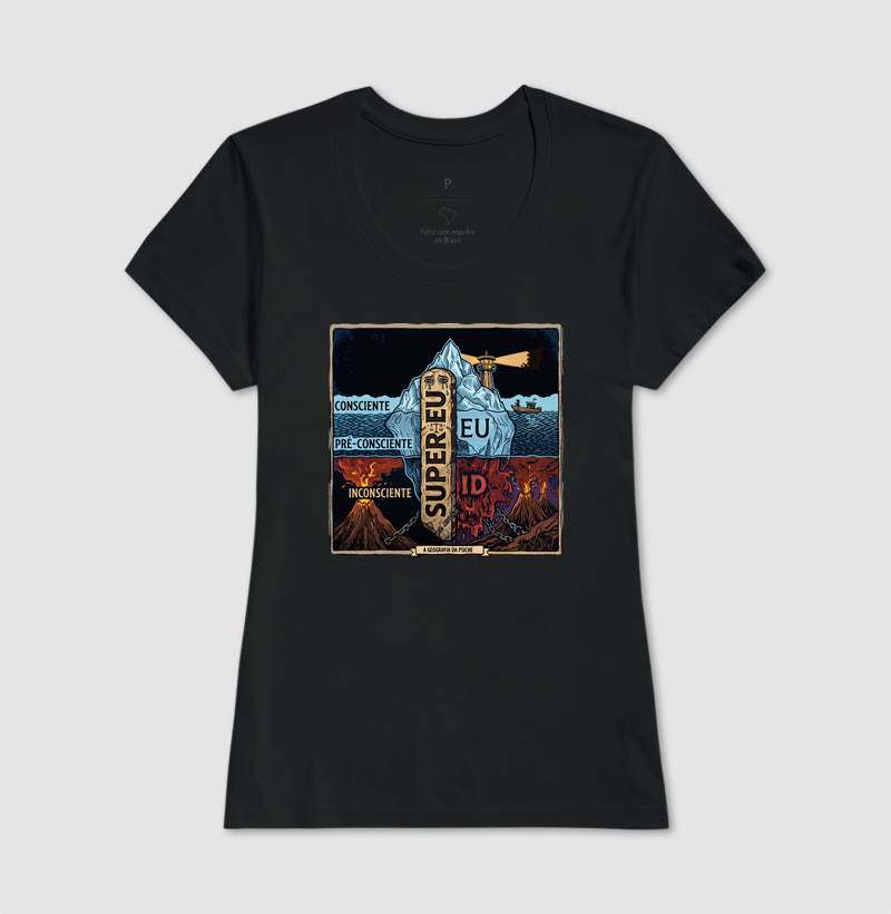 Camiseta Psicanálise Freud - (Primeira e Segunda Tópica) | Xilogravura Colorida