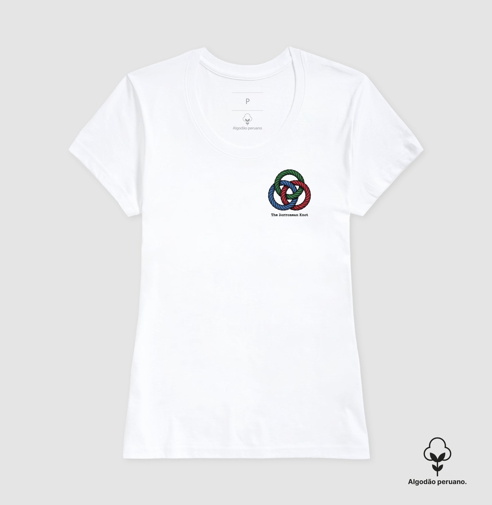Camiseta Algodão Peruano Psicanálise Lacan - O Nó Borromeano (Topologia) | Minimalista