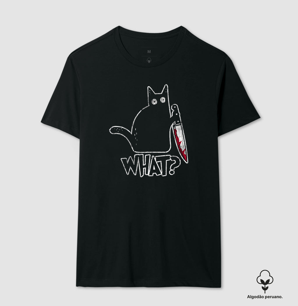 Camiseta Algodão Peruano Gato "What?" | O Suspeito Sem Remorso
