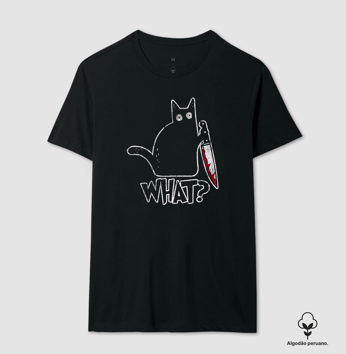 Camiseta Algodão Peruano Gato "What?" | O Suspeito Sem Remorso