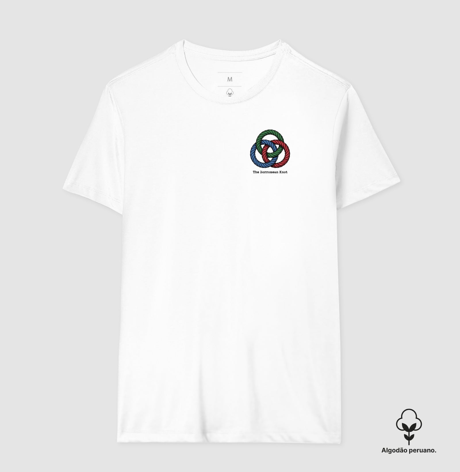 Camiseta Algodão Peruano Psicanálise Lacan - O Nó Borromeano (Topologia) | Minimalista