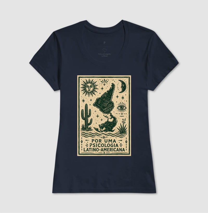 Camiseta "Por uma Psicologia Latino-Americana" | Raízes e Xilogravura