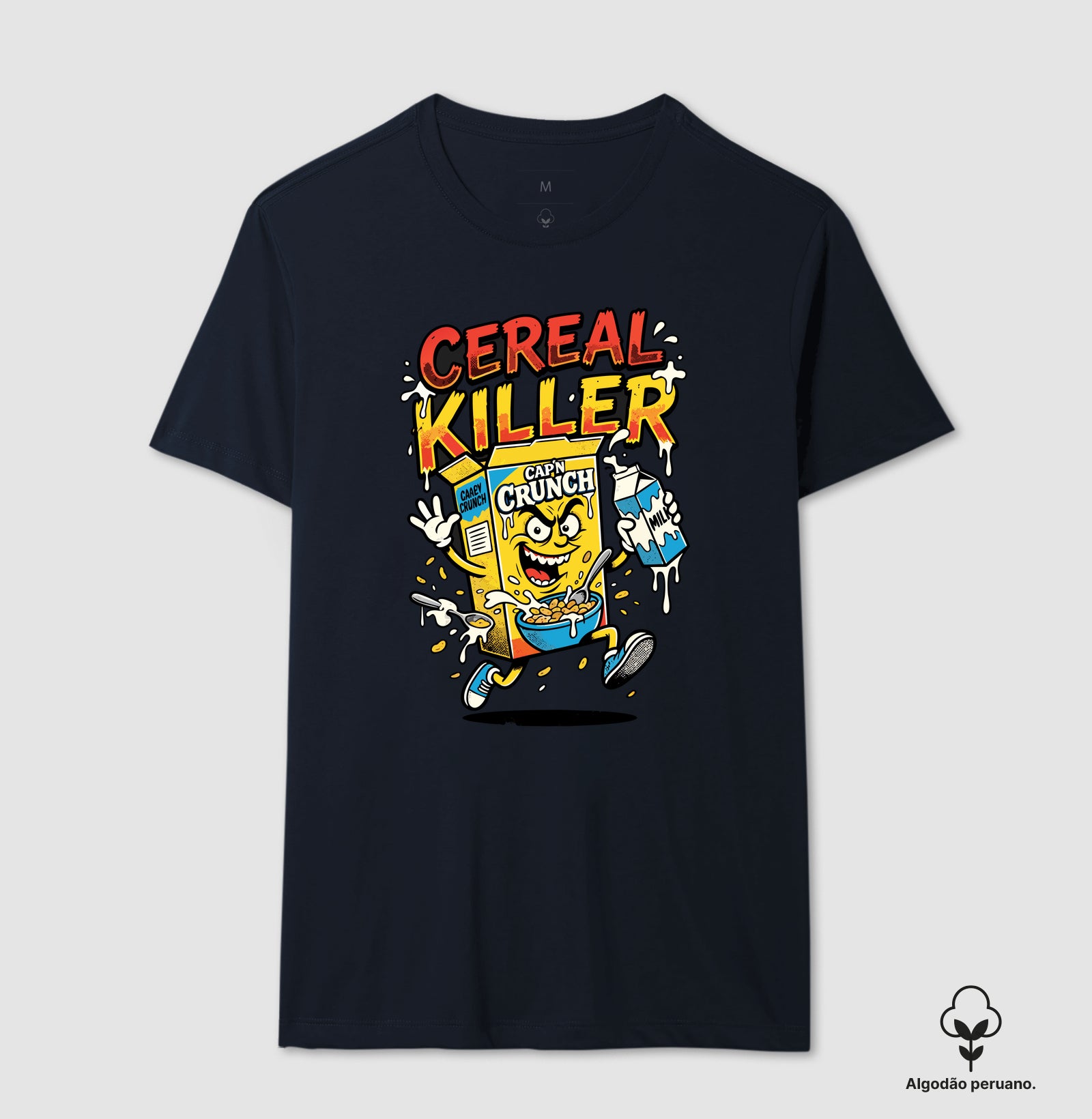 Camiseta Algodão Peruano Cereal Killer: Trocadilho de Cereal - Pop Art HQ