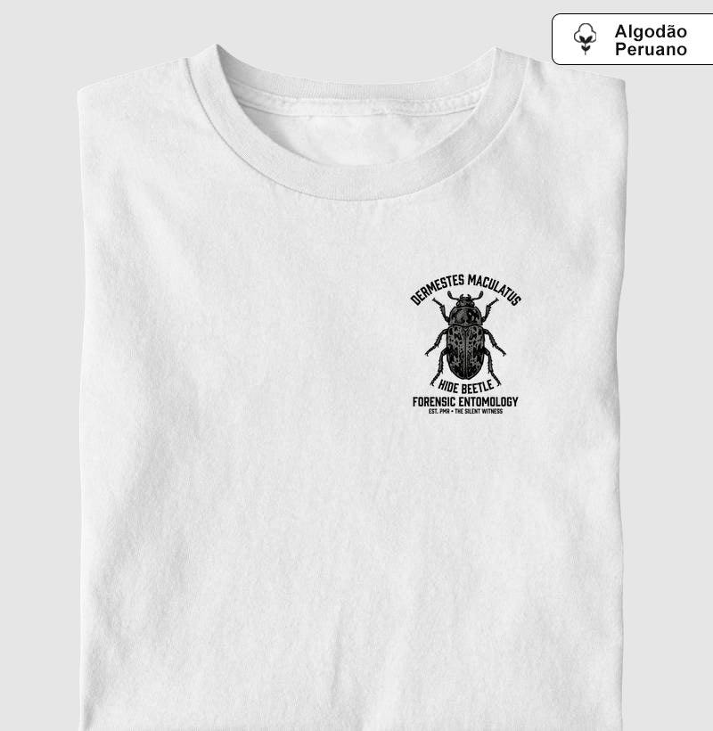 Camiseta Algodão Peruano Dermestes Maculatus Minimalista | Entomologia Forense