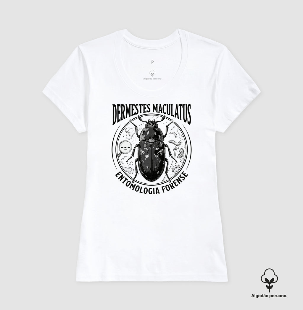 Camiseta Algodão Peruano Besouro Dermestes Maculatus | Entomologia Forense