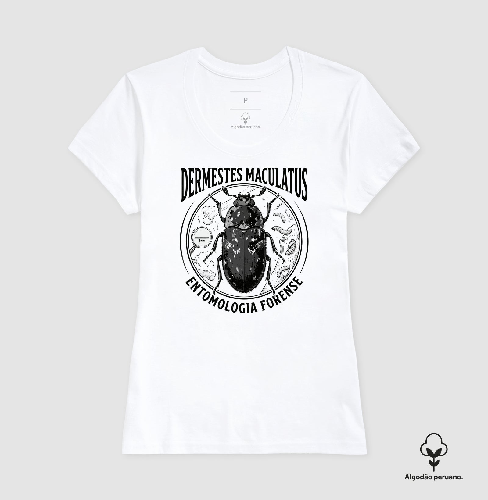 Camiseta Algodão Peruano Besouro Dermestes Maculatus | Entomologia Forense