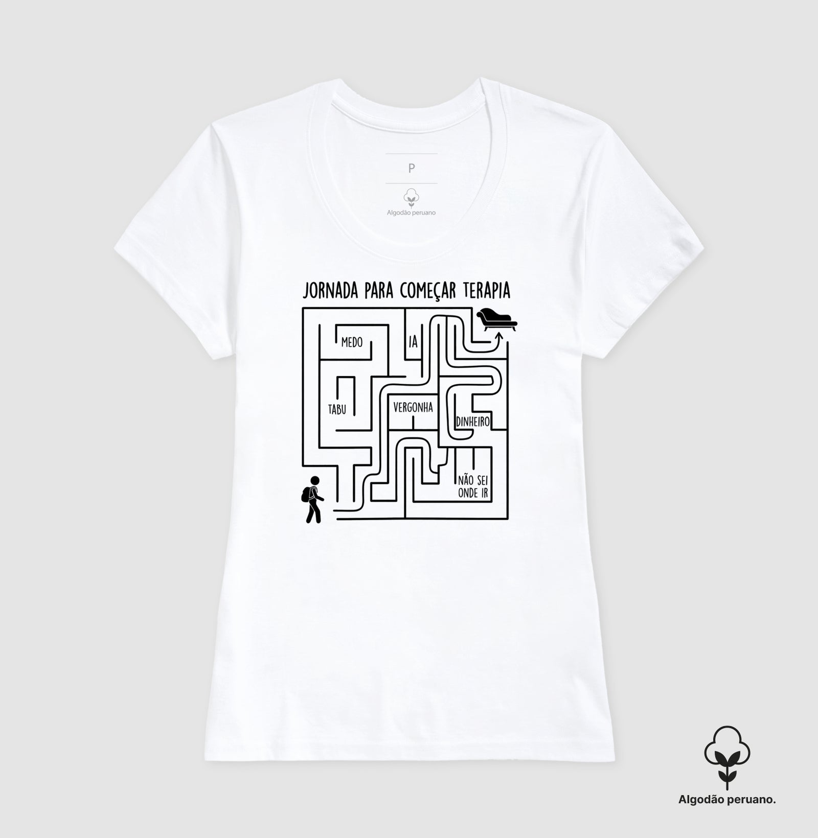 Camiseta Algodão Peruano Psicologia "Jornada Para Começar Terapia" | O Labirinto do Acolhimento