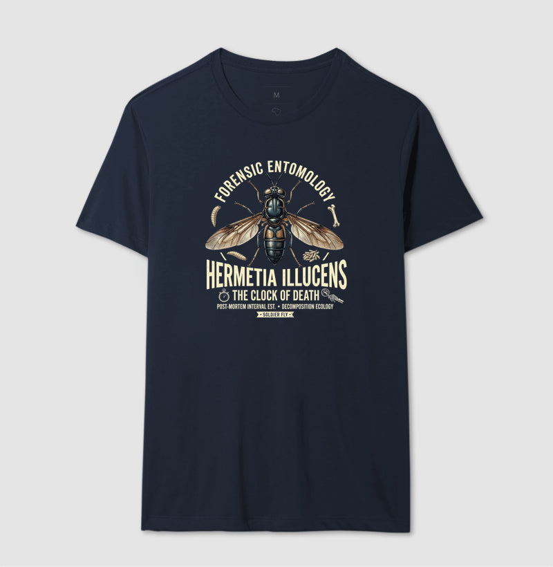 Camiseta "Entomologia Forense" | O Relógio da Morte (Hermetia illucens)